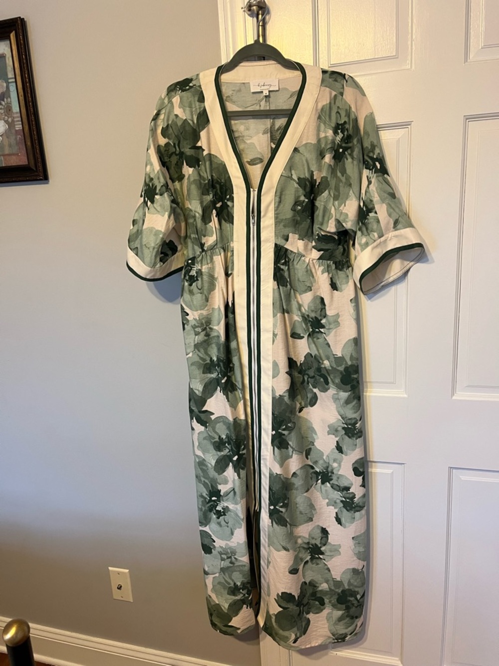 Floral Green Maxi Dress with Trim